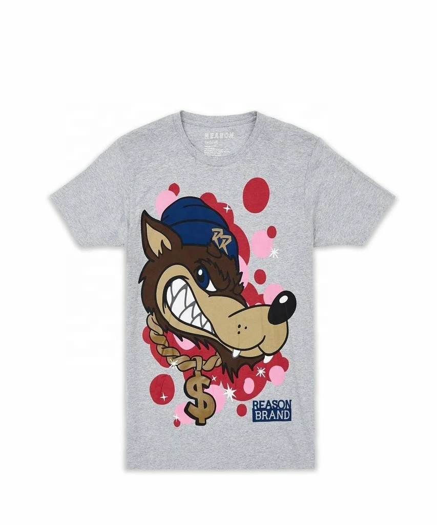 Custom OEM Wolf Printed Tee Shirt Crew Neck Regular Fit T-Shirt with Signature Logo Heat Transfer printed custom embroidery