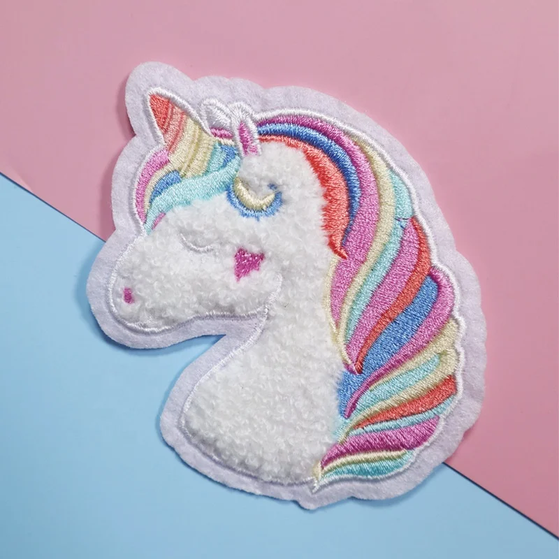 Shenglan Cartoon Chenille Embroidery Patches Iron on Patches Colorful Unicorn Fabric Opp Bag Resin Sustainable Embroidered