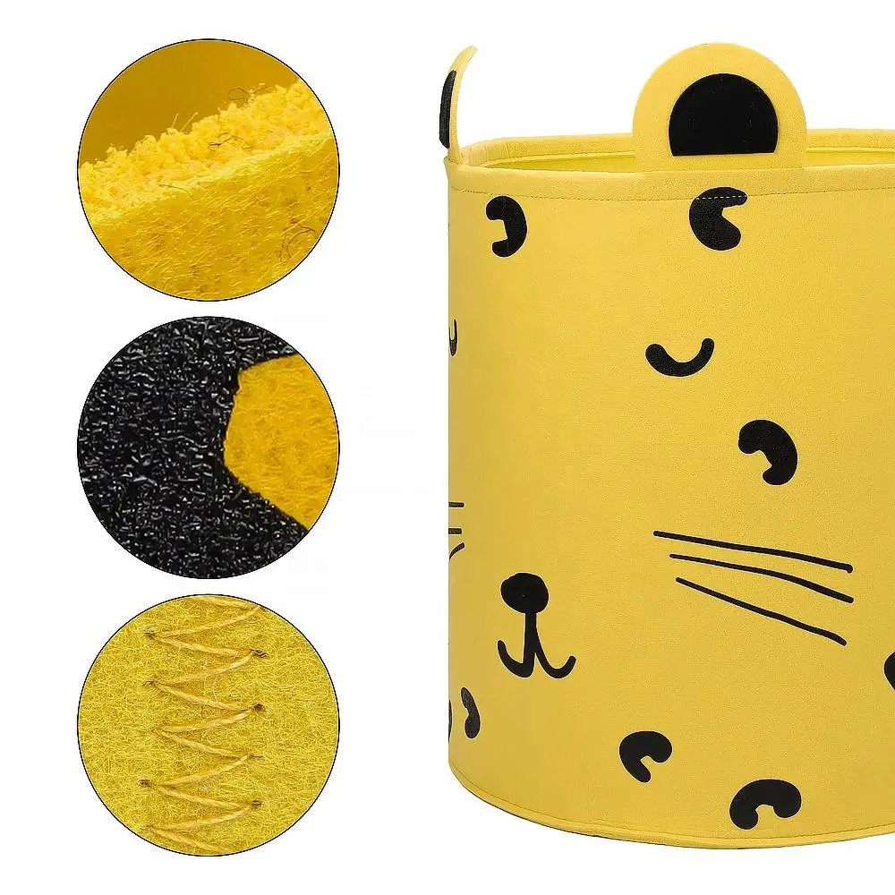 yellow Customized Collapsible Felt Storage Basket with Handles Baby Toys Storage Cartoon Basket