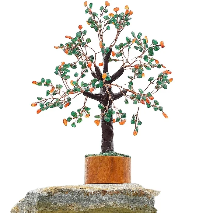 multi stone 300 chips gemstone trees with wooden base for home decoration | crystal healing trees | green jade & carnelian  tree