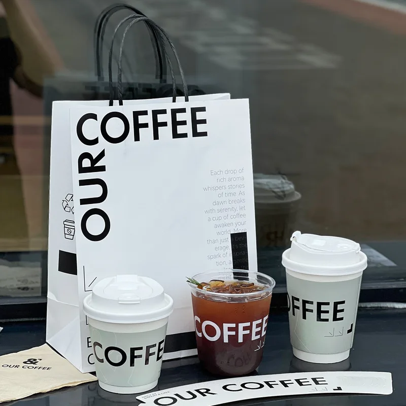 Bio Custom Printing Logo Coated Double Wall Ripple Wall Paper Cup Compostable Coffee Beverage Paper Cup For Cold Drinks With Lid