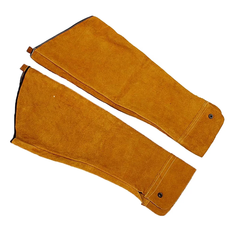 Yellow Long Sleeves Custom Sizes Safety Leather Hand Sleeves Heat And Cut Resistant Leather Welding Sleeves