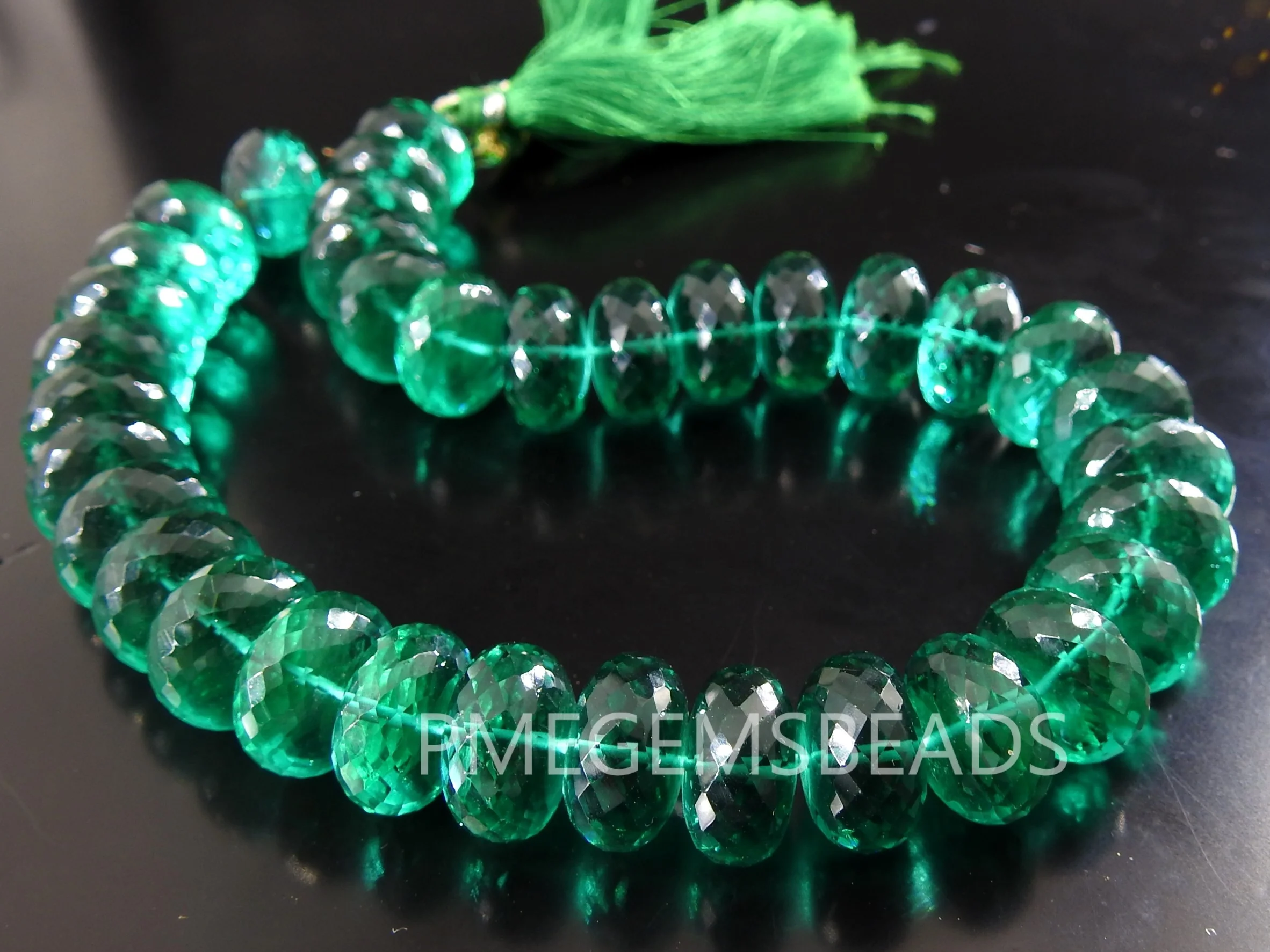 Emerald Green Quartz Faceted Roundel Bead,Hydro,Glass,Loose Stone,Handmade,For Making Jewelry,Beaded Bracelets,10Piece 14MM