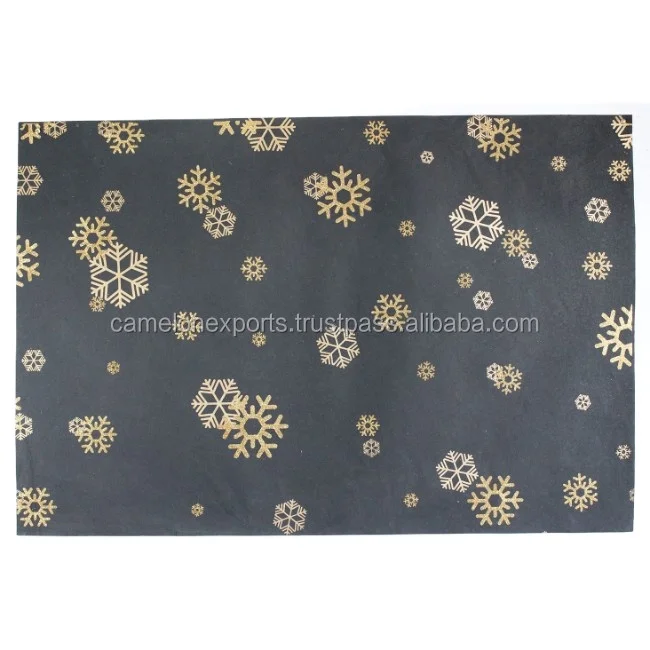 Metallic Golden And Sparkling Golden Print On Black 100 GSM Recycled Handmade Cotton Paper Sheets