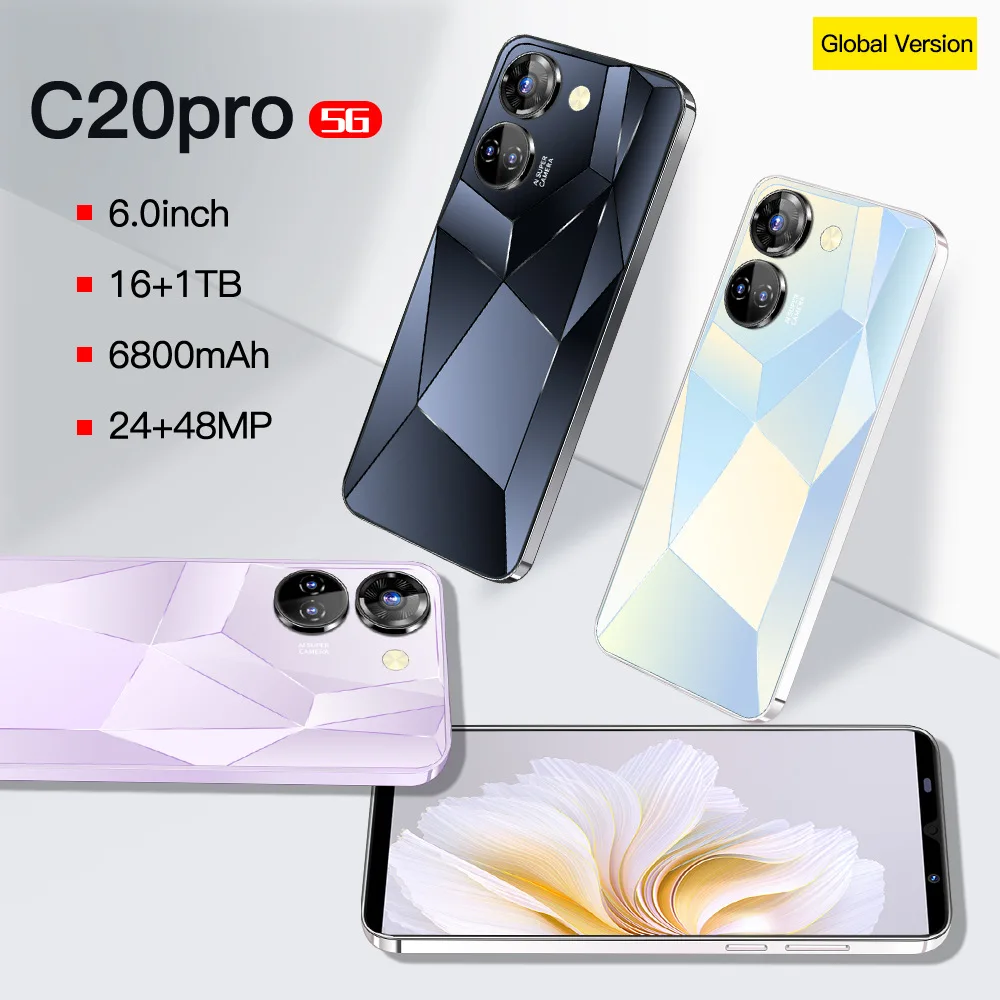 2024 Новое поступление C20 Pro оригинальная Косметическая камера длительный срок службы батареи большой объем телефона мобильный смартфон с Android