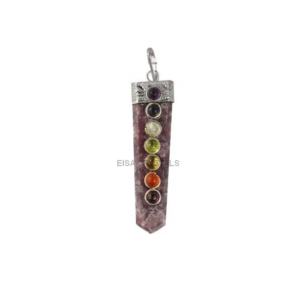 Wholesale Natural Gemstone Pendant Lepidolite Chakra Flat Pencil Necklace Folk Gift with Quartz Agate Amethyst Types