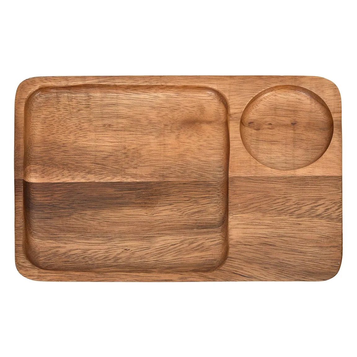Two Section Acacia Wood Plate with Drink Holder Custom Wooden Serving Board Platter | Wooden Plate Holder Platter Chip Dip Board