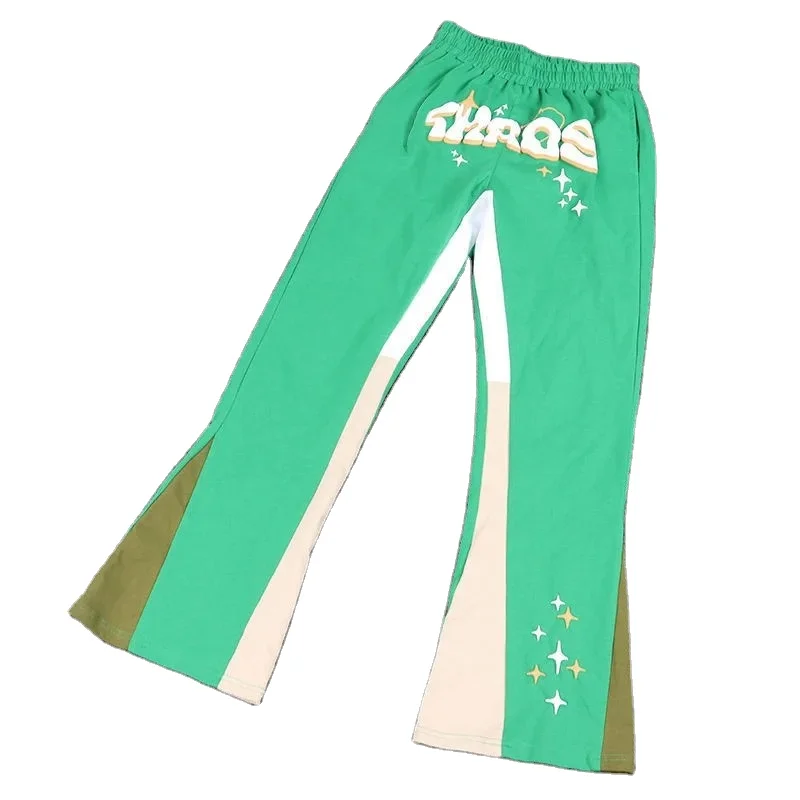 2024 High Quality Wholesale Custom Fleece Appliquue Joggers Women Heavyweight French Terry Baggy Stacked Flare Sweatpants Men