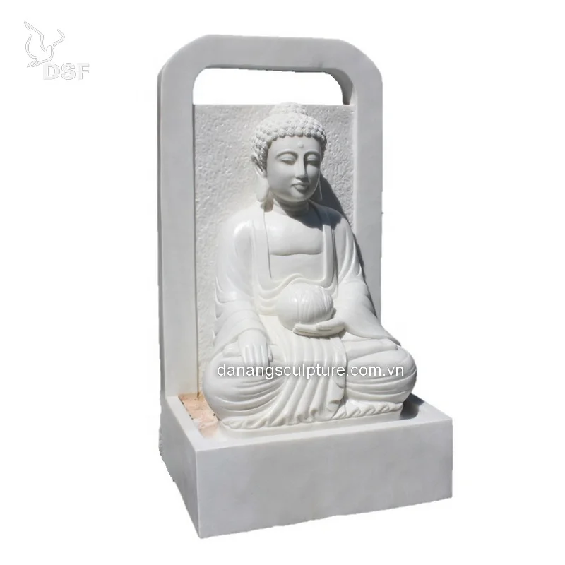 Customized big buddha water fountain indoor, natural marble Buddha statue with water fountain, Buddha water fountain