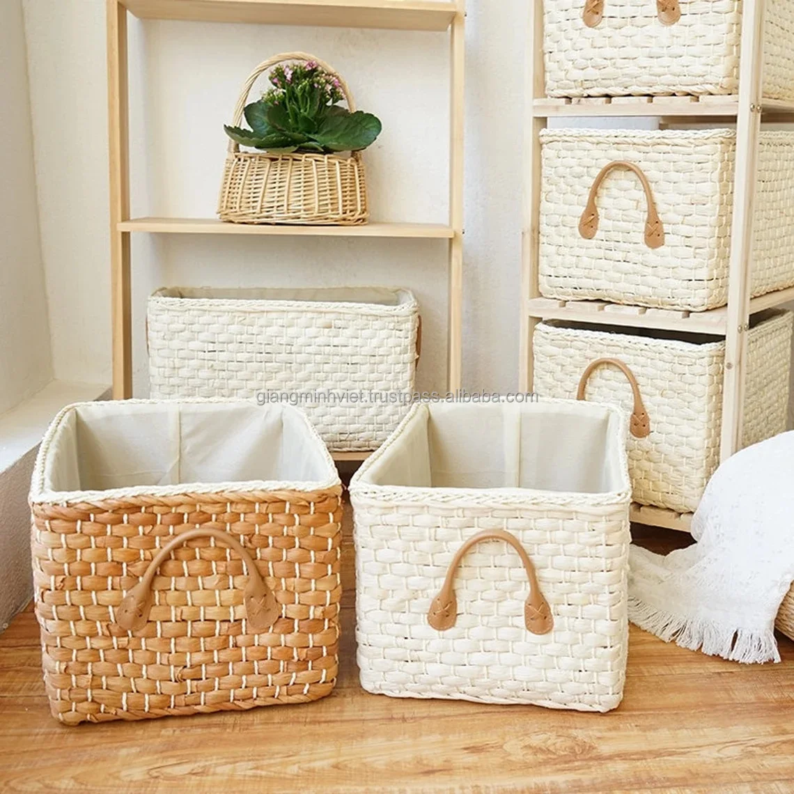Woven Storage Basket Handmade Wicker Baskets - Laundry Sundries Organiser Clothes Toys - Container Decor