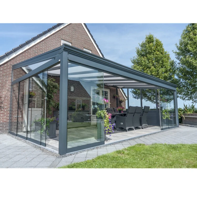 Germany Wintergarden Luxury Sunroom Glass house Polycarbonate veranda with glass sliding wall