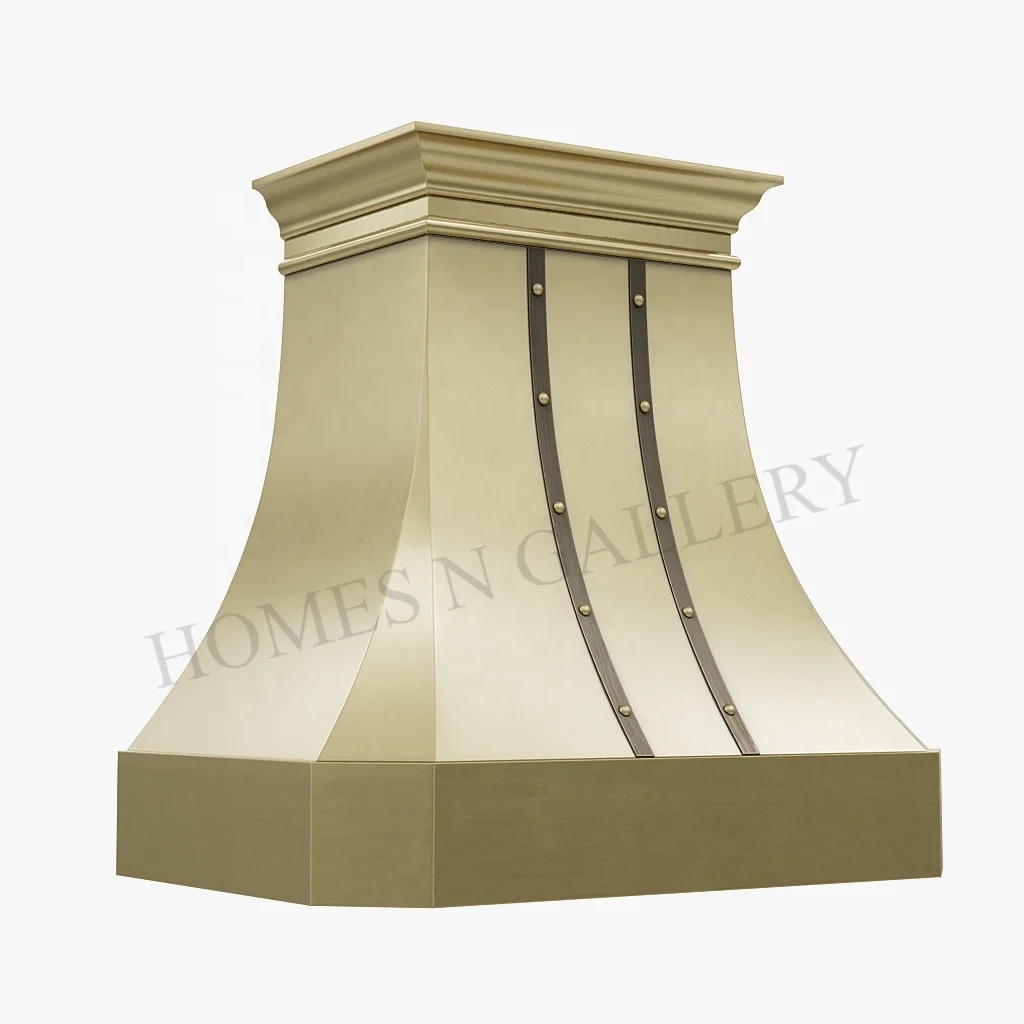 High Quality New Arrival Latest Modern Design Dark Antique Brass Finished Customized Size Kitchen Island Wall Mounted Range Hood