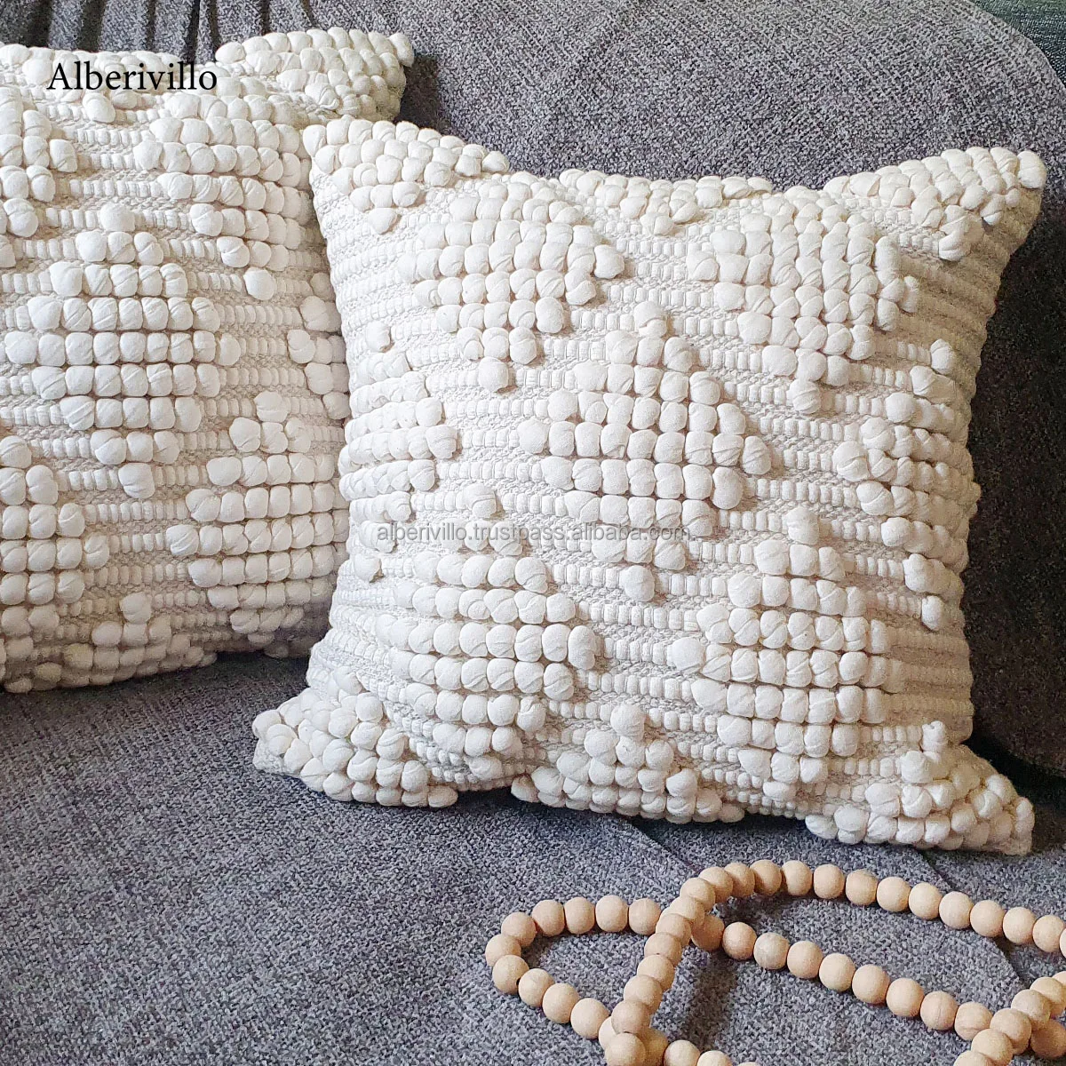 Boho Pillow Case with Tassel Fringe Pattern Hand Embroidered Decorative Cotton Black Stripe Bohemian Cushion Cover