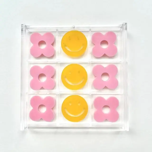 New Product Low price Imprint logo Plastic Custom Mini Size Acrylic board game Smiley flower tic tac toe set tictactoe