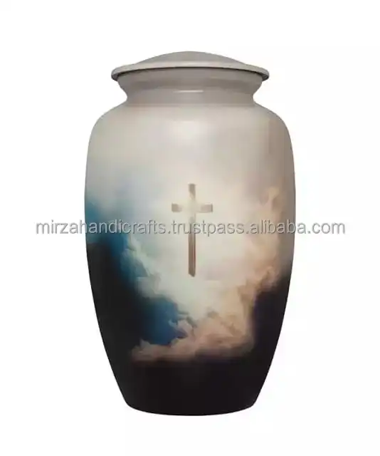Funeral Cremation Urn Cross in Sky Cremation Urn for Human Ashes Hand Made in Metal Large Size for Adults