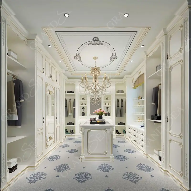 Весь дом на заказ роскошный дизайн белый и золотой цвет ходить в шкаф с платьем столик шкафы