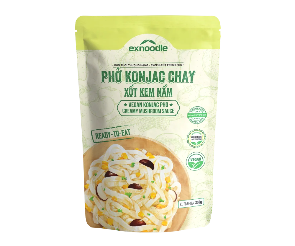 Best Ready-to-Eat Vegan Konjac Pho Instant Noodles from Vietnam Attractive Creamy Mushroom Sauce Packaged in a Bag