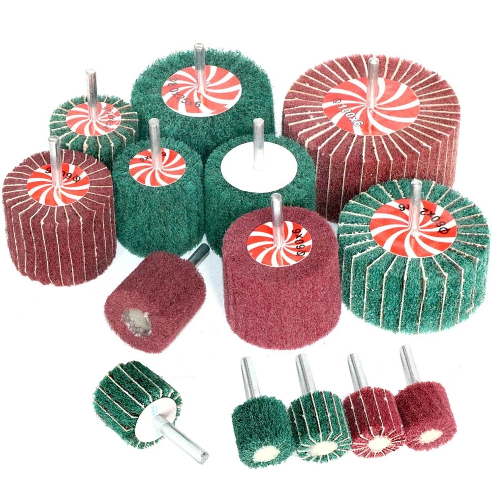 Зеленые тонкие алюминиевые Оксидные нетканые откидные колеса с валом для отделки pexmigm 50X30 мм