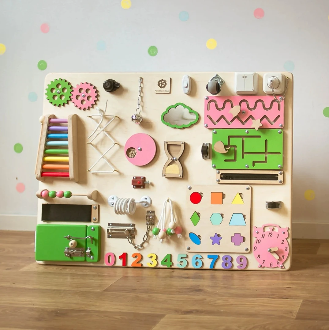 LM KIDS montessori sensory toddler felt baby wooden crocodile pastel electric busy board trending steering wheel with lighta