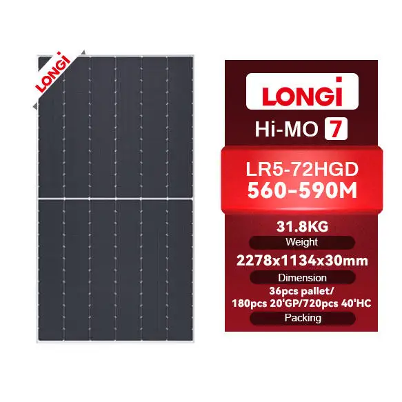 Хорошая цена бифациальные фотоэлектрические солнечные панели longi Hi-Mo 7 560 Вт 570 580 590 для дома