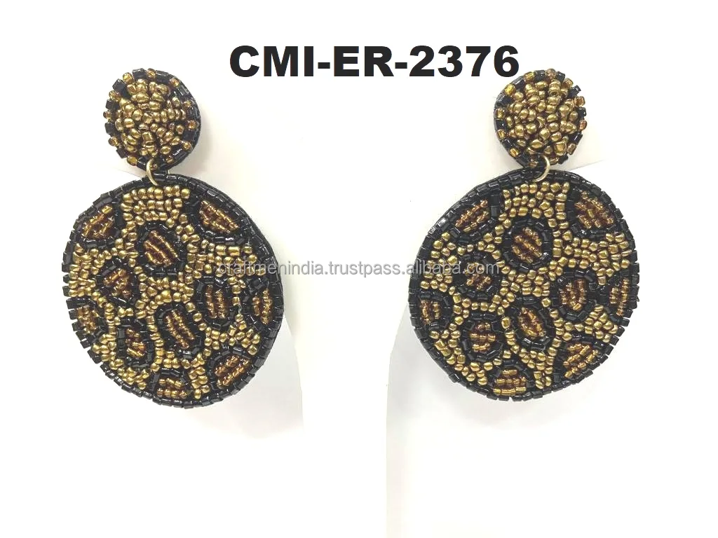 Handmade Beaded Stud Earrings with Classic Wings Design Fashion Jewellery Embroidery Direct from India for Women and Girls