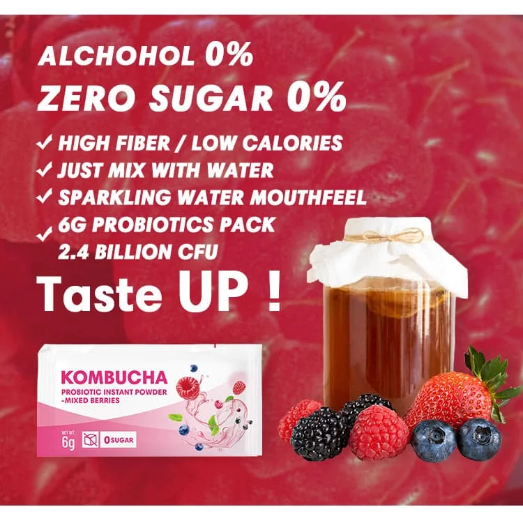 OEM Custom Travel Pack Scoby Probiotics Black Tea Powdered Drink Mix Slim Fruit Kombucha Tea For Gut Health