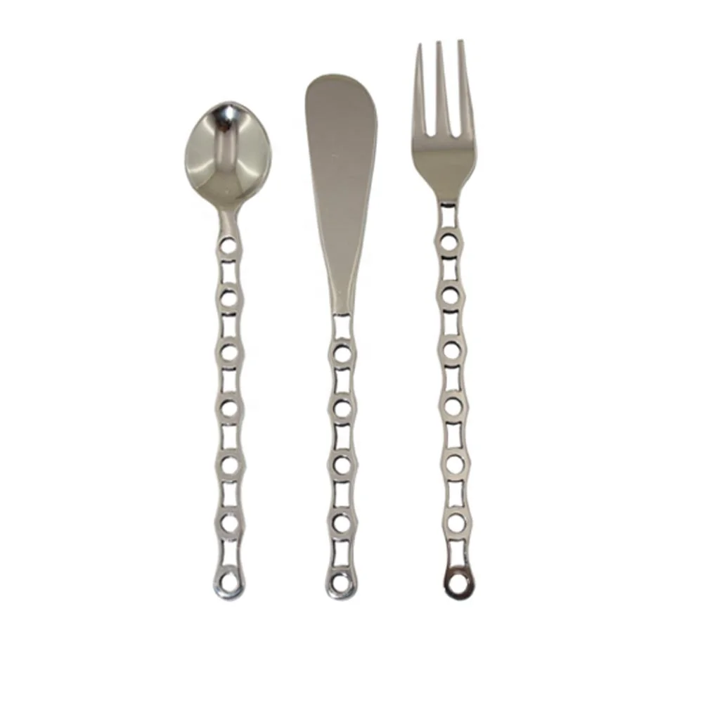 Unique Stylish Handmade Red And White Handle Dessert Spoon And Fork Set Wedding Gift Flatware Set Silver Matte Stainless Steel