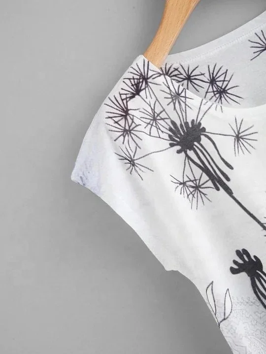 Women Printed t-shirt flowers print Tee Style  Short Sleeve Short T-Shirt Casual Women
