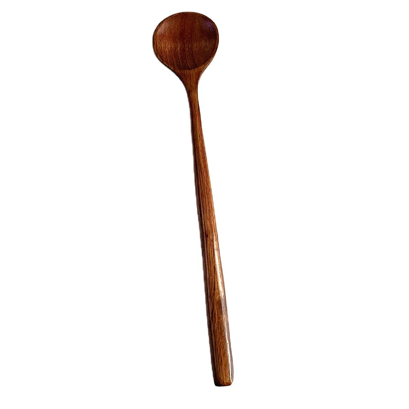 Kitchen Long Handle Round Mini Wooden Japan Korean Style Soup Spoon Mixing Seasoning Sauce Spoon