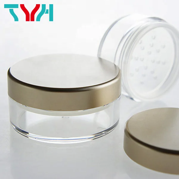 8ml SAN PET Clear Loose Powder Jar PE Sifter With ABS PMMA Glossy Black Round Screw Cap (INH08T)