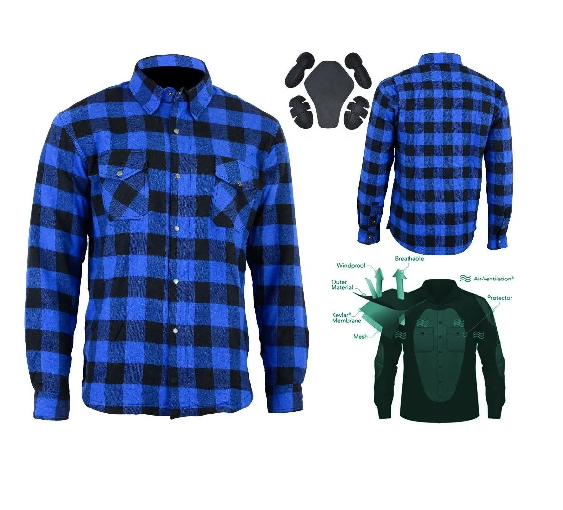 Biker racing jacket protection new cafe racer flannel cotton shirts OEM custom street stunt bikers Lumberjacks block style shirt