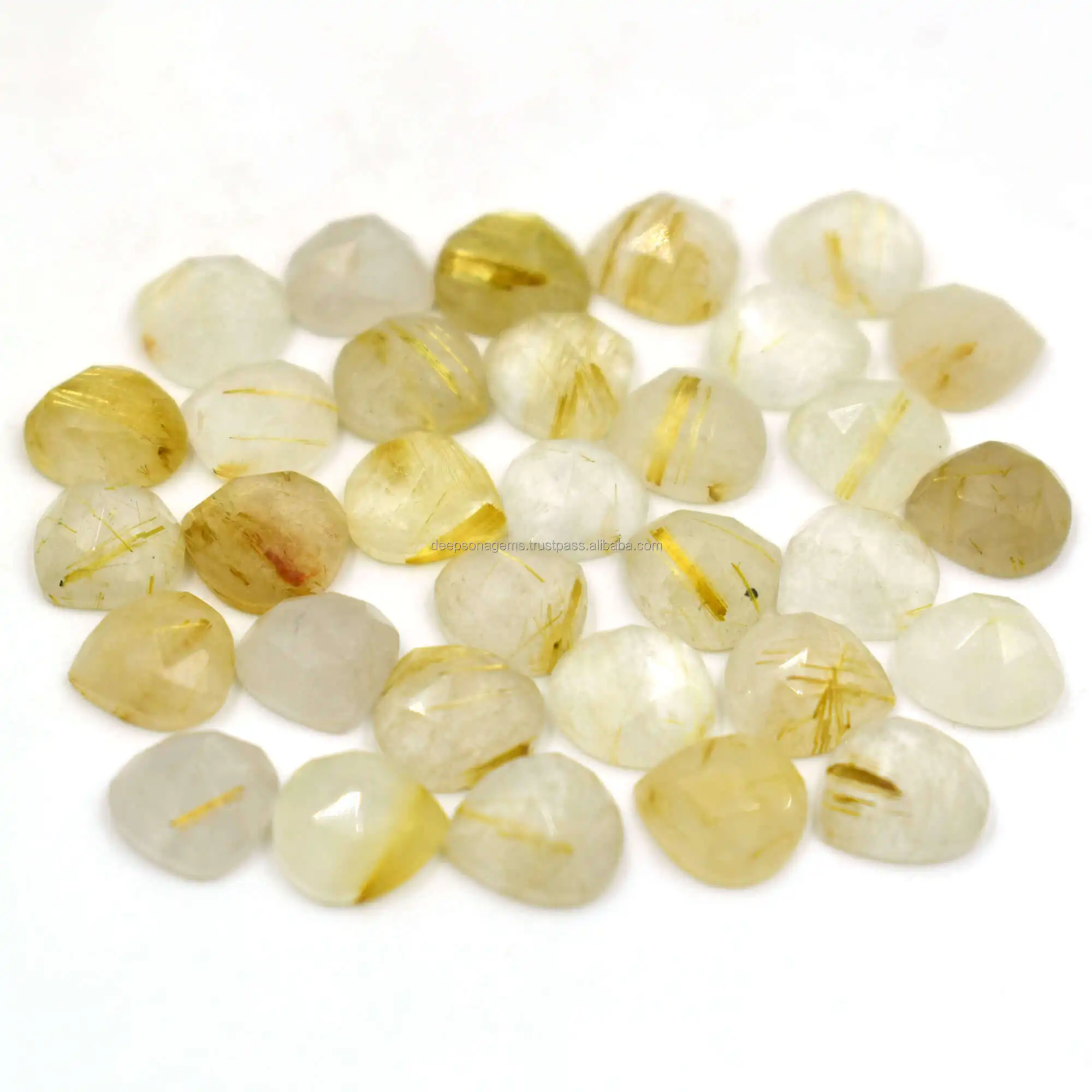  Золотые рутиловые кварцевые граненые розы разрезают свободные бусины для ювелирных изделий плоская задняя сторона граненый кабошон сердце драгоценный камень