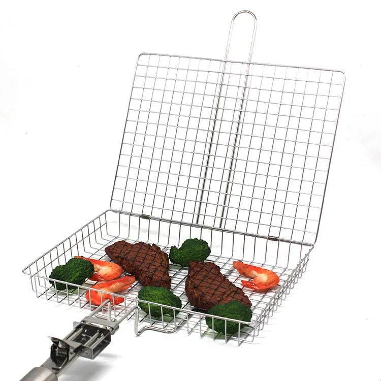 Factory Price  Stainless Steel Rolling Chicken BBQ Basket Good Quality  BBQ Grill Basket with Detachable Handle