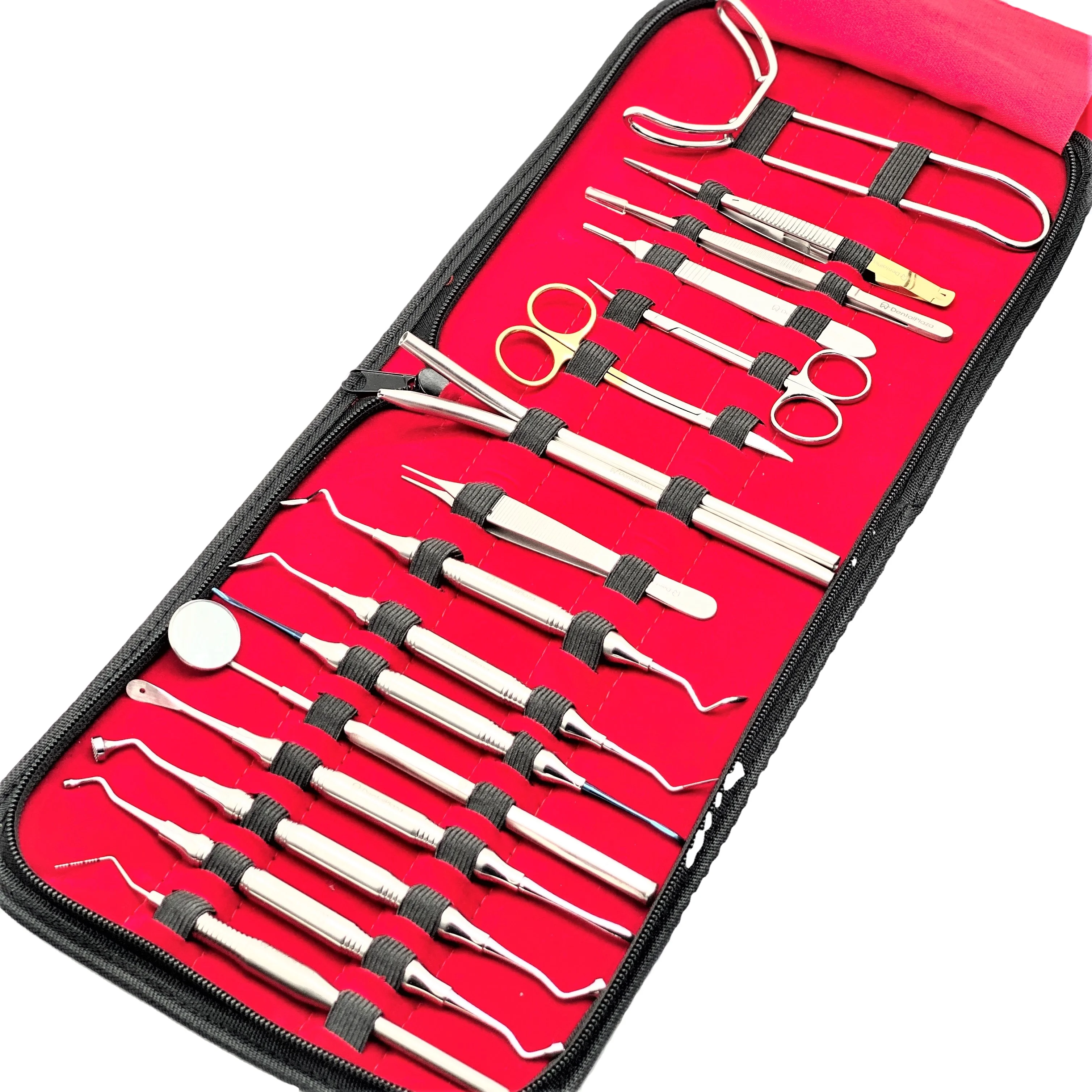 Dental Periodontal micro surgery kit  Scissors Mirror handle Suction tube with leather pouch