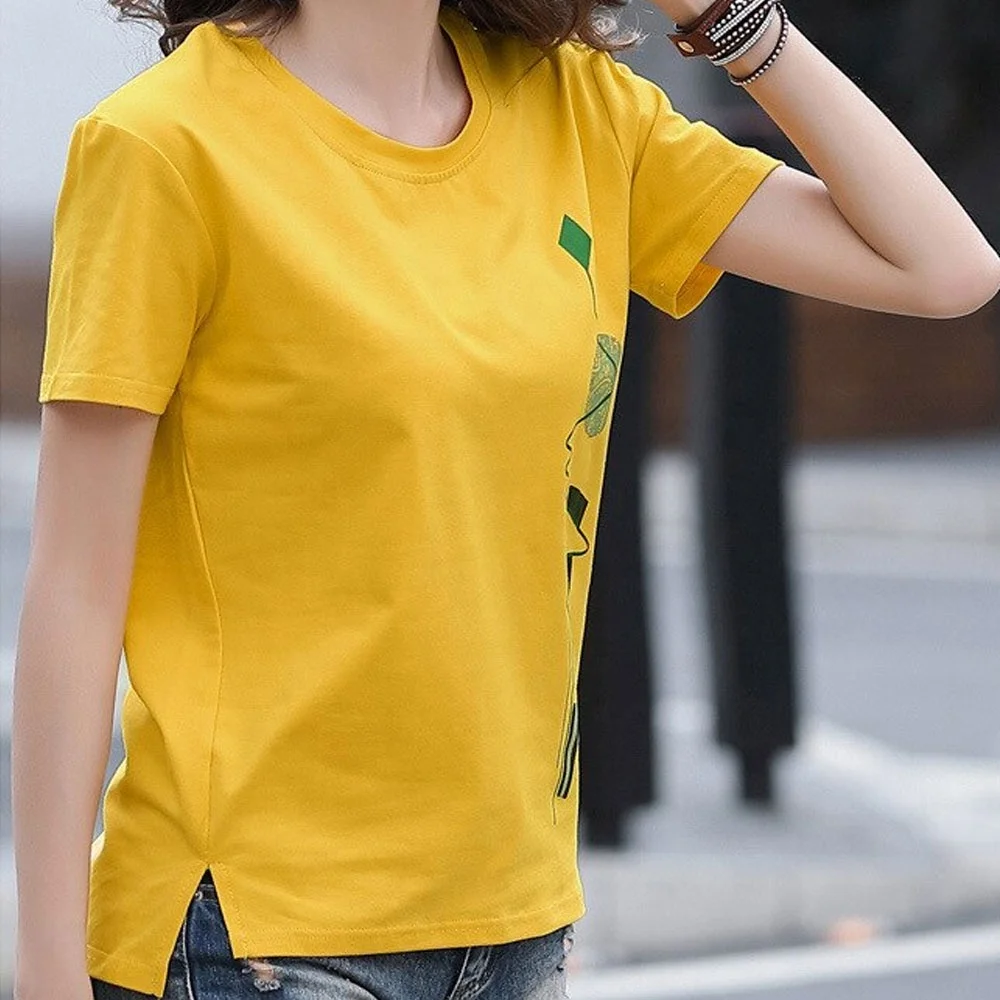  Хлопковые футболки с короткими рукавами и круглым вырезом OEM нестандартной конструкции логотип Женская Повседневная хлопчатобумажная футболка рисунком