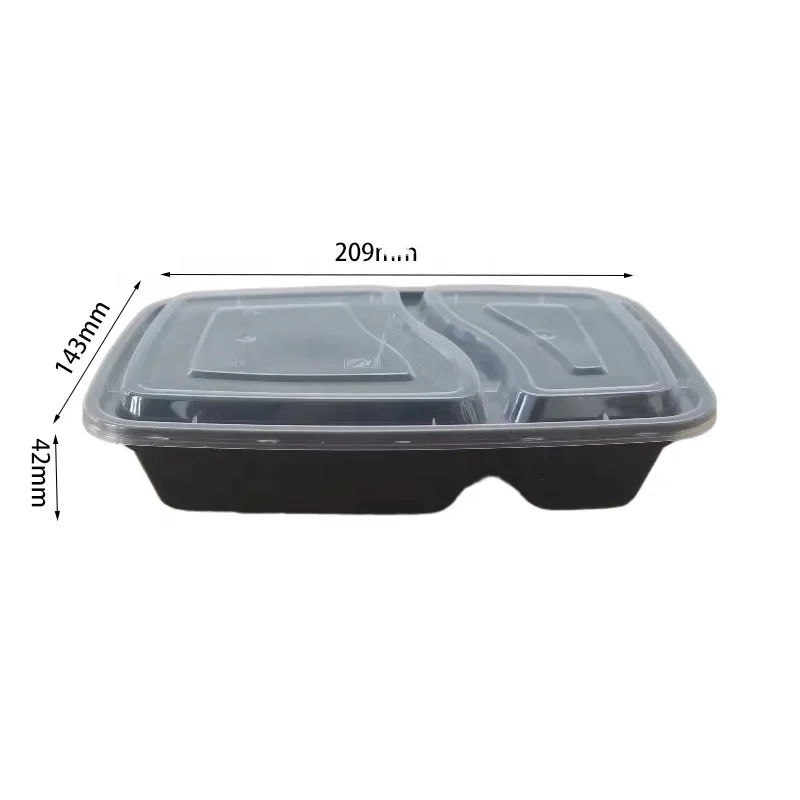 Factory wholesale Top sale high quality microwavable 2 compartments rectangular plastic food container meal containers