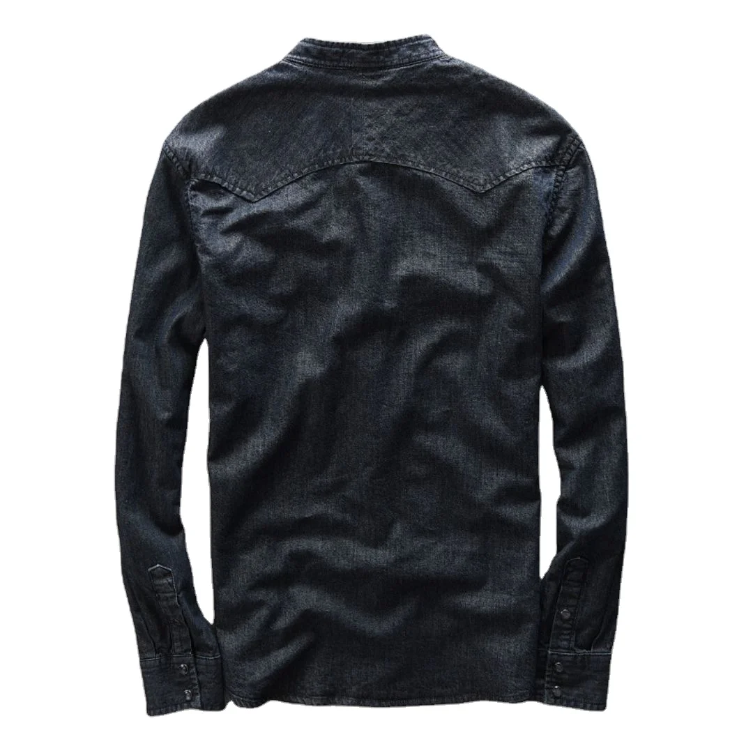 Новый Премиум-качество изготовленный на заказ дизайн джинсовая рубашка для мужчин дышащая одежда с длинным рукавом воротником «Мандарин» повседневная обувь от производителя оптом