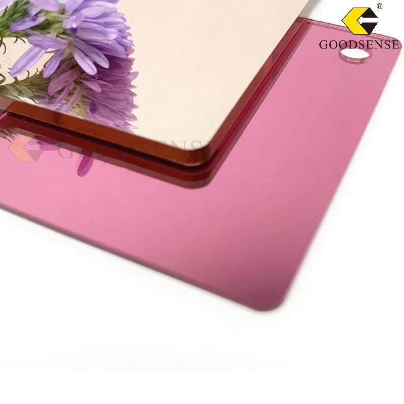 Goodsense Polystyrene PS Mirror Sheet Pink One Way Mirror Plastic Expanded Adhesive Wall Sticker Mirror Sheet Tiles for Decor