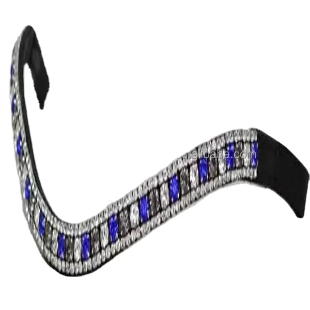 Premium Genuine Real Leather latest trending 15 mm leather horse brow band with 3 row decorative metal crystal chain