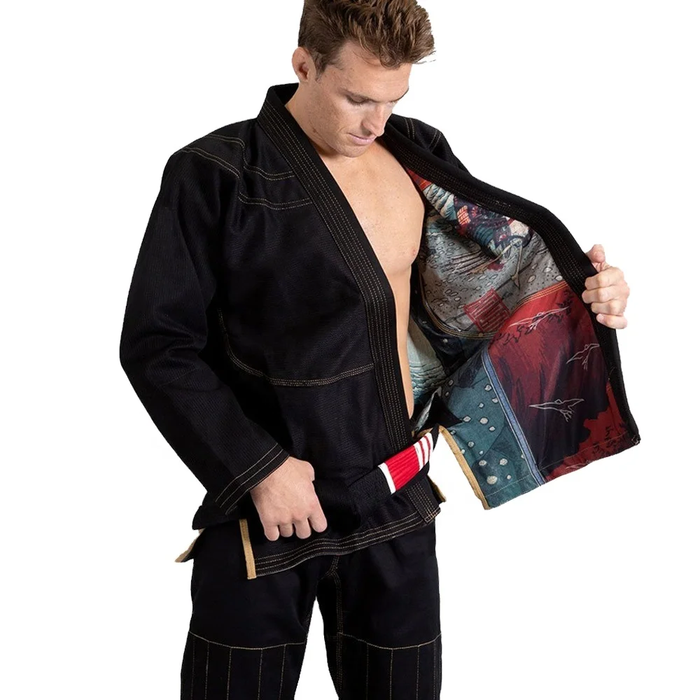 
OEM made wholesale jiu jitsu gi with inner sublimated linner bjj gi inner rash guard digital printed kimono print inside 