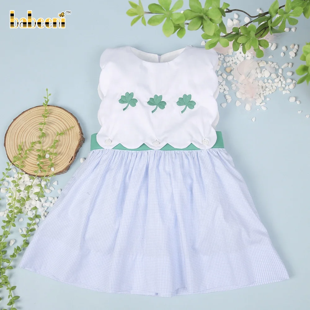 Lucky leaf embroidery girl dress ODM OEM wholesale smocked girl dress high quality - BB2690