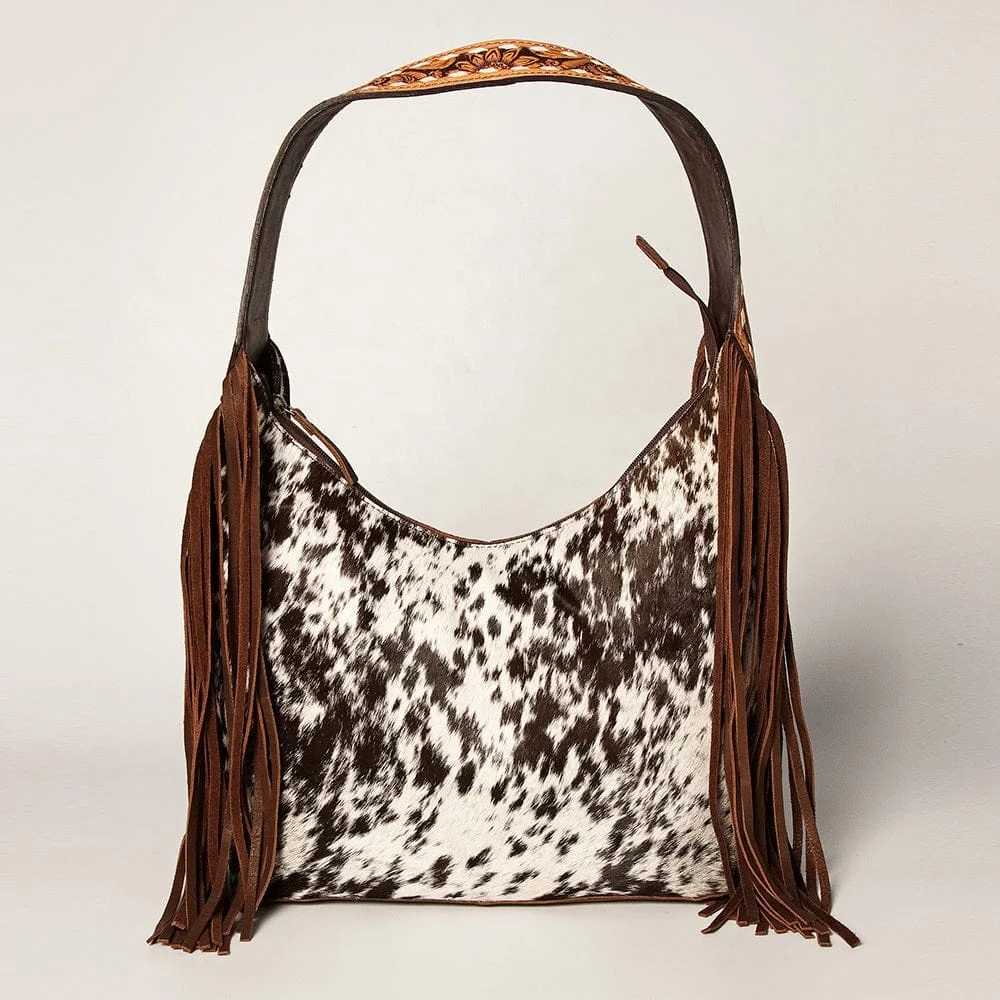 Boho Cowhide hand Tooled Western shoulder Bag With Fringe Design Top Indian Manufacturer western Leather Purse
