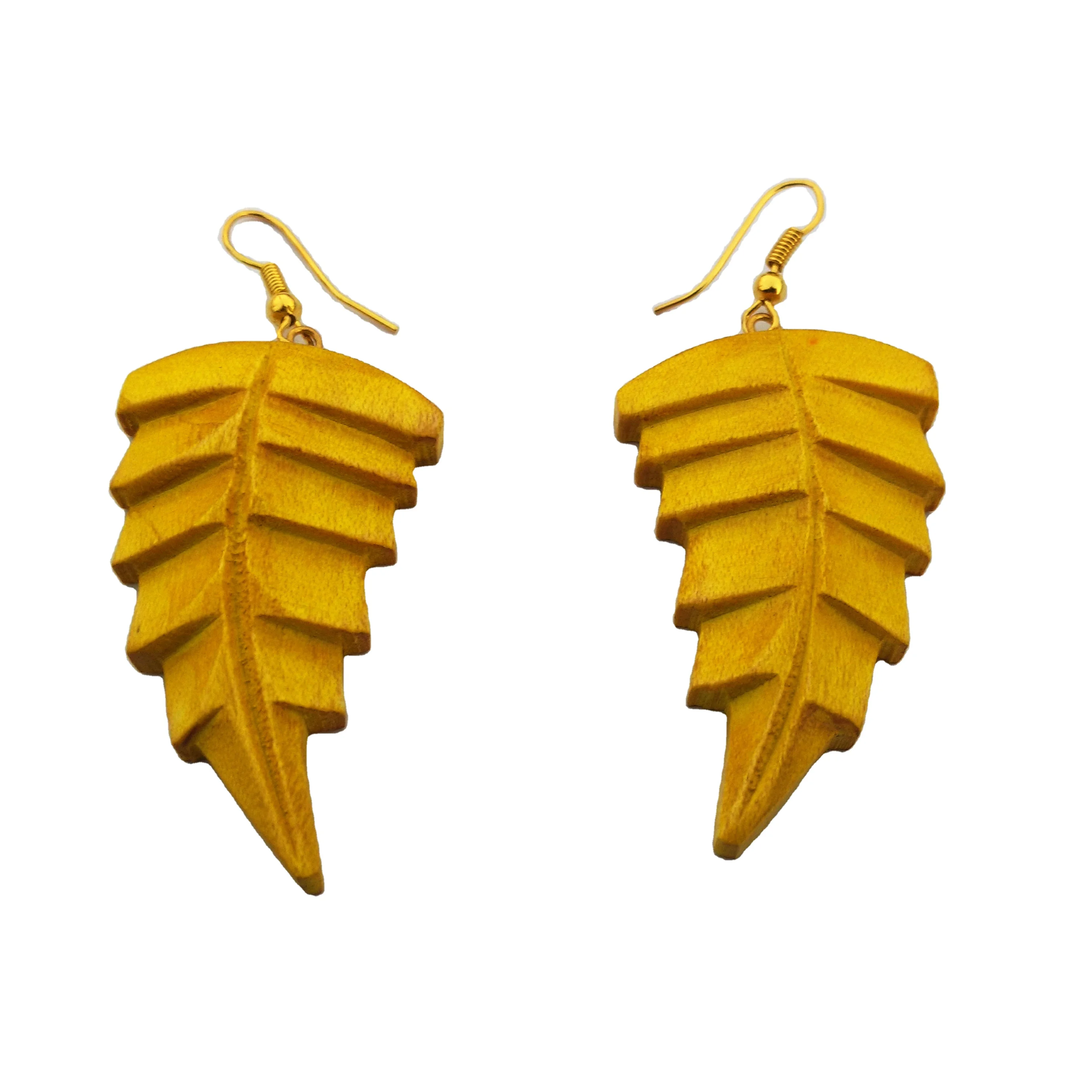
yellow color trendy wood earring and Long Drop Geometric Wooden Earrings Wholesale Good Selling High Quality Wooden Afri 