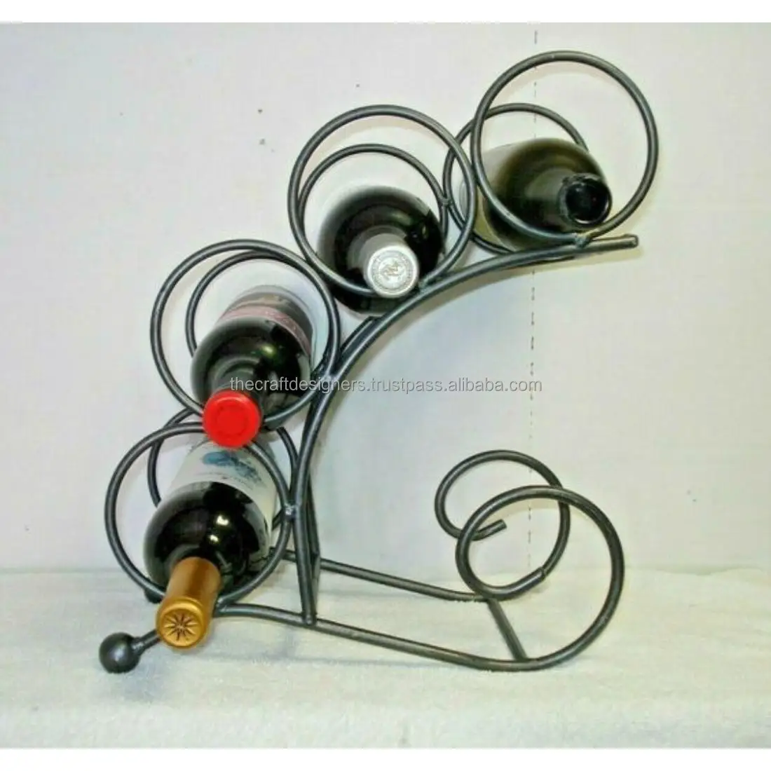 Hot Selling Customized 3-Bottle Display Rack Indian Handcraft Iron Wire Wine Rack Elegant Champagne Stand Home Party Showcase