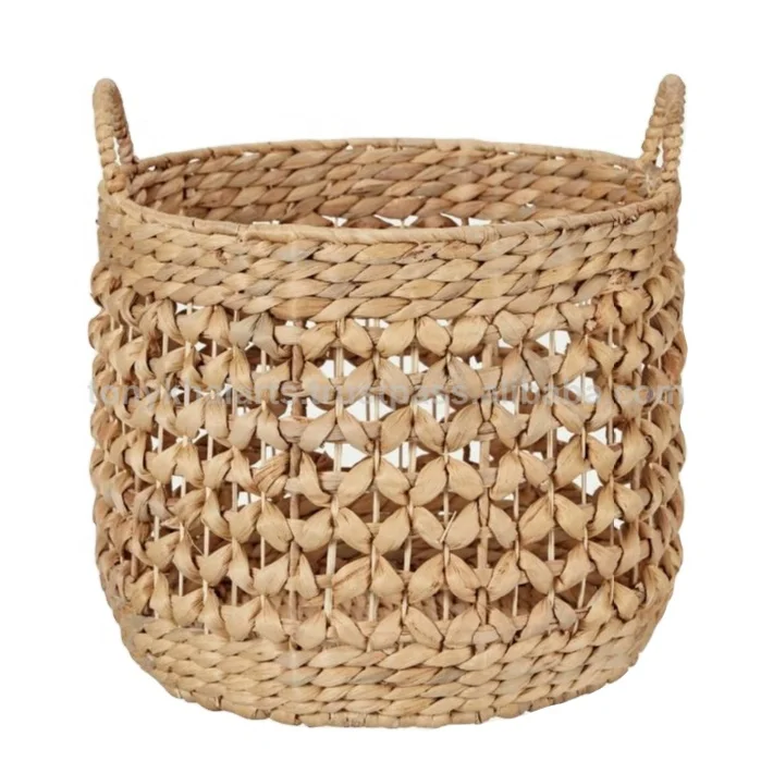 Seagrass Storage basket With Handle Home Basket Handmade Water Hyacinth Round Round Seagrass Basket With Handle