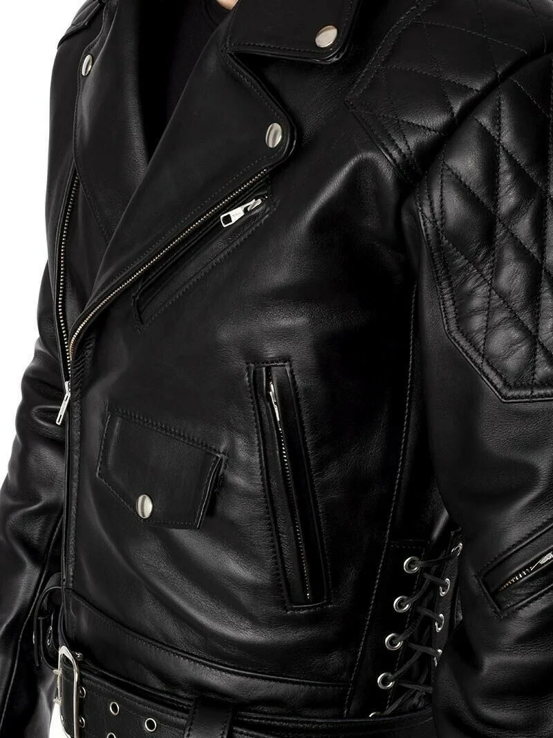 Real Cowhide Bikers Jacket Quilted Biker BLUF Quilted Gay Racing Jacket OEM