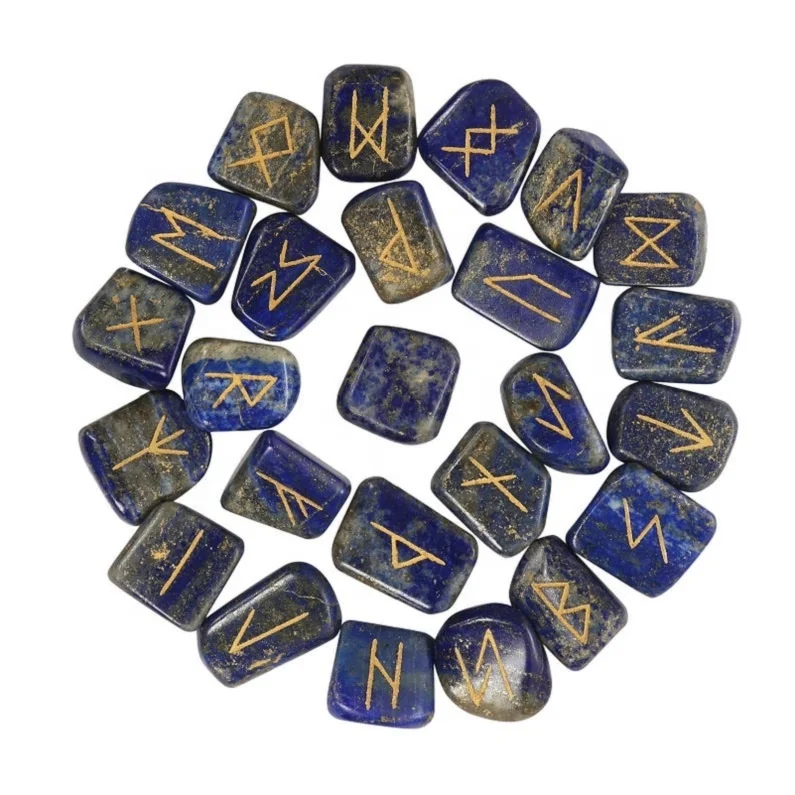 Wholesale Lapis Lazuli Runes Crystal Rune Stones Set Viking Elder futhark Divination Runic Symbols : Lapis Lazuli Rune Set