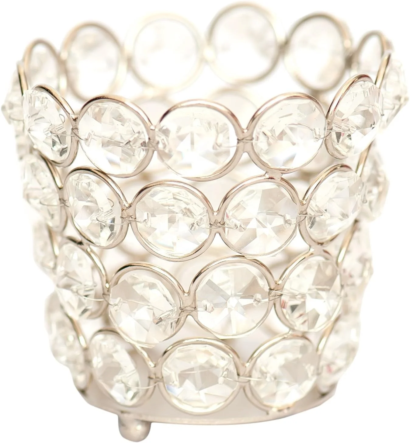 Best Selling 3 x 2.75-Inch Crystal Tea Light Holders Embossed Metal Iron with Small Wire Steel Frame Christmas Fireplace Gift