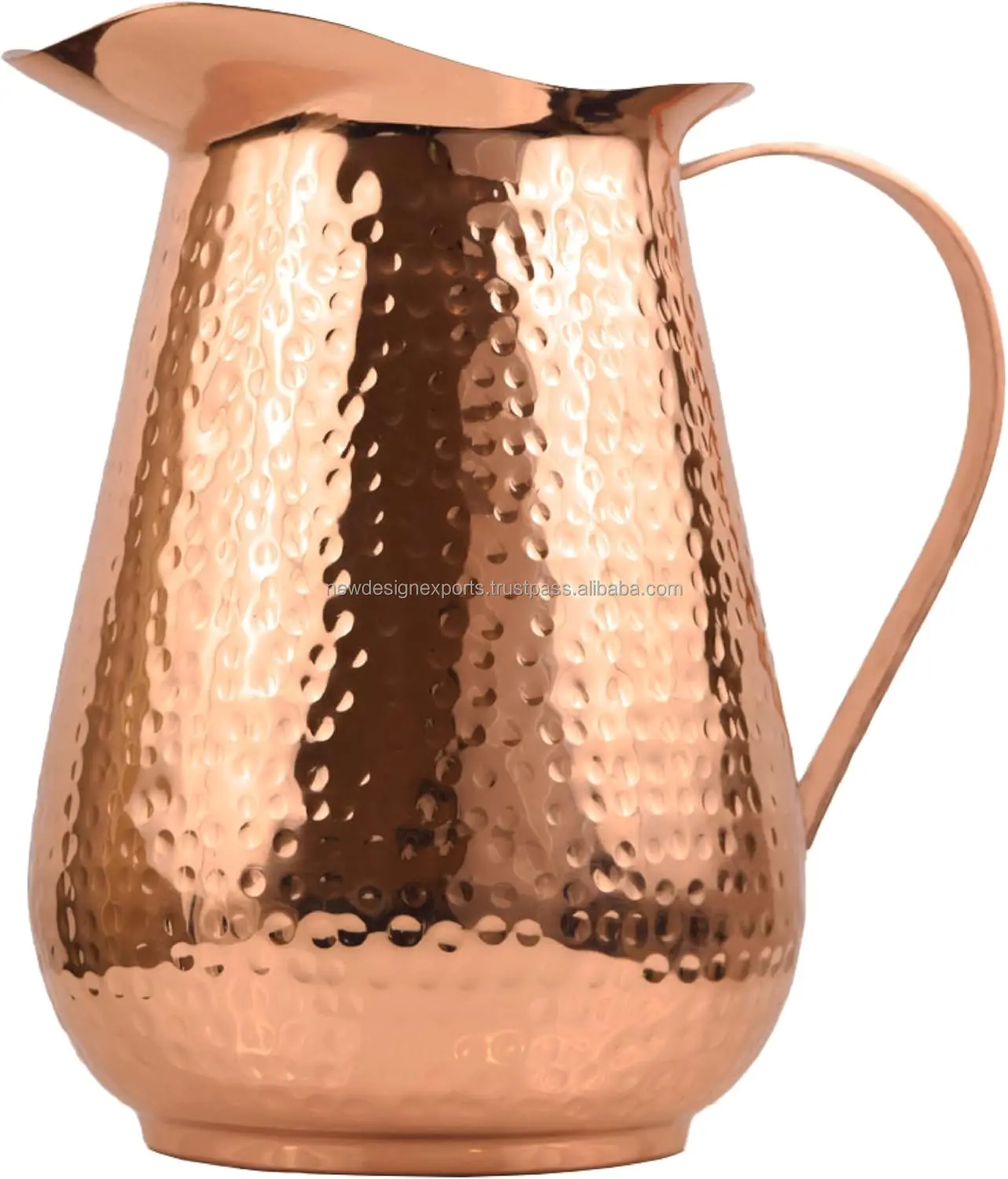 Metal Drinkware Copper Pitcher W/Lid, Pure Hammered Vessel, Heavy Duty Copper Jug, Handmade, 70 fl. Oz