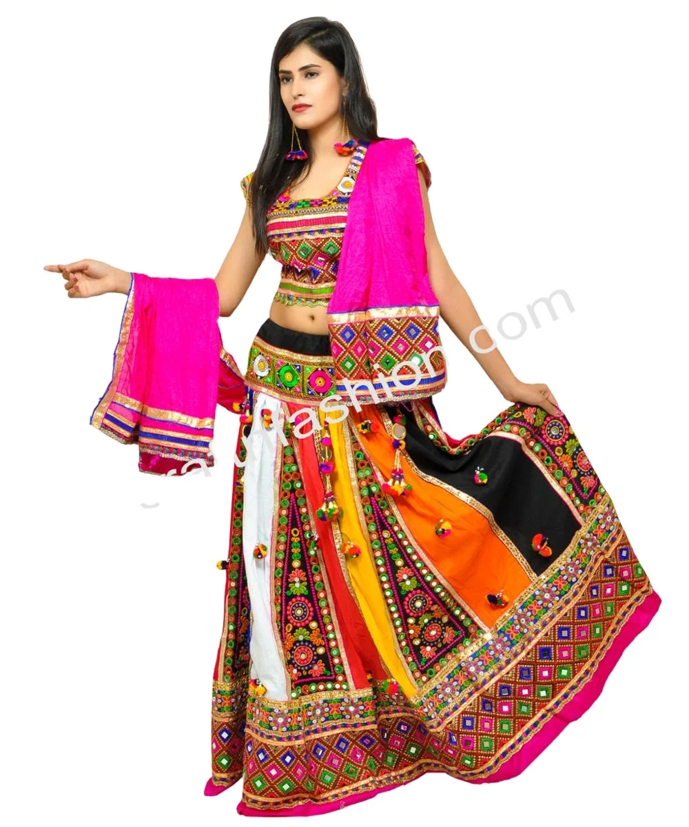 Banjara Style Multi Colored Chaniya Choli - Kutch Embroidery Mirror Work Ghaghra Choli - Traditional Gujarati Chaniya Choli